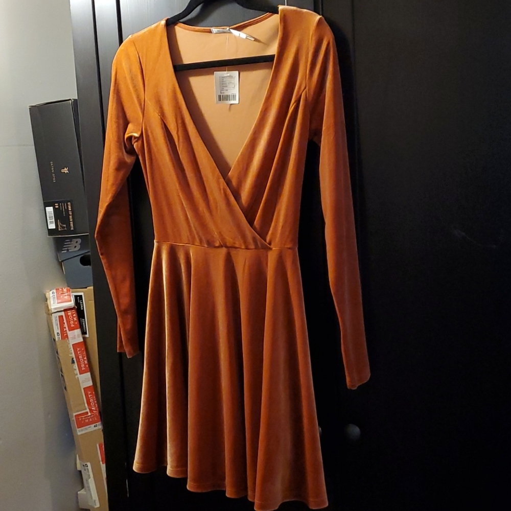 Salmon pink velvet mini dress